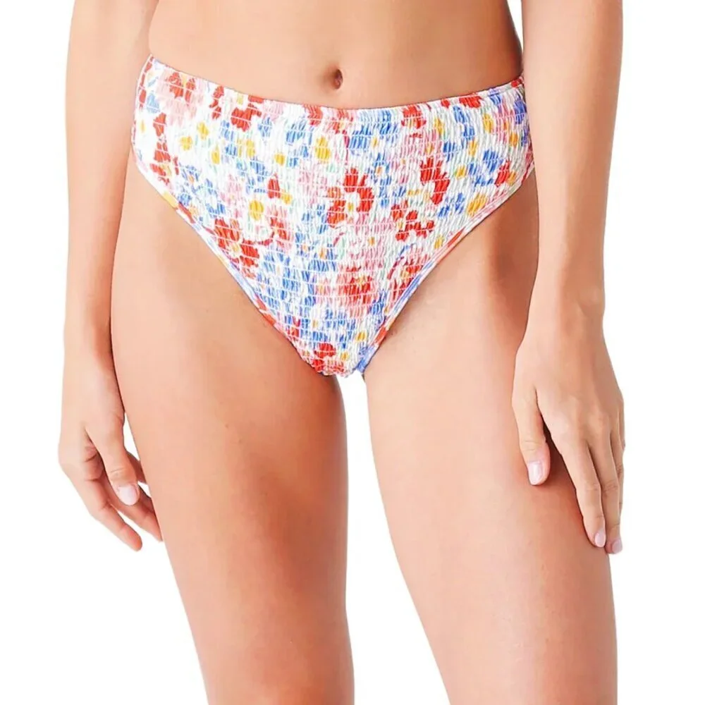 NEW l*space Barlette Bitsy Smocked High Waisted Floral Bikini Bottom Sz. S